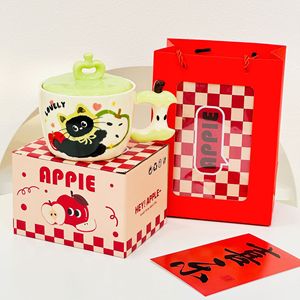 Nhìn Trộm Apple Cat Mug gốm với nắp thiết kế sáng tạo vui tươi khái niệm chén gốm - Product Image 4
