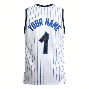 Maillot de basketball personnalisé 2026 bleu rayé avec numéro 1 imprimé par sublimation, haut de sport sans manches unisexe pour adultes, été - Product Image 2