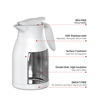 Carafe à café thermique de 50oz Thermos à café isolé Pot à café à double paroi en acier inoxydable