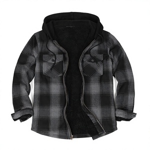 Wholesale New Plus Size Bonded Streetwear <b>Flannel</b> Casual Fleece Hooded Plaid Men's Warm Winter Shirt <b>Jacket</b> - Product Image 3