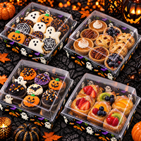 Boîte à biscuits d'Halloween avec couvercle transparent, boîtes à friandises en papier, emballage pour bonbons, conteneur à pâtisserie pour boulangerie, boutique de desserts