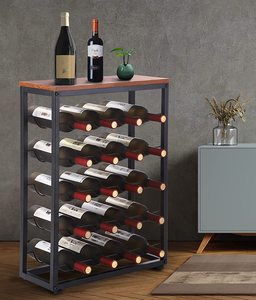 Industrial Metal Wine Rack 5-Tier Storage Holder with Wooden <b>Top</b> for Living Room Beverage Display - Product Image 1