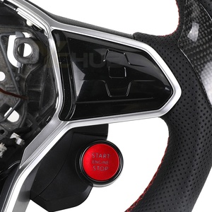 Volant en cuir semi-perforé avec bouton de démarrage, en fibre de carbone et LED pour VW Volkswagen <span class=keywords><strong>Golf</strong></span> R 6 <span class=keywords><strong>7</strong></span> <span class=keywords><strong>7</strong></span>.5 8 MK8 MK7 8R Gti <span class=keywords><strong>Gtd</strong></span> - Product Image 4