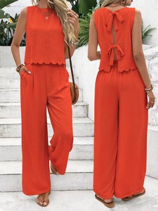 Ensemble décontracté deux pièces IStapromo pour femme : haut sans manches bleu marine et pantalon large, coupe ample, col rond, printemps-été - Product Image 3