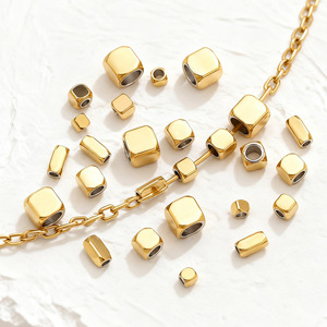 Geometric Square <b>Spacer</b> Beads | PVD Gold Plated Stainless Steel Large Hole Metal Beads for DIY Bracelet Necklace Jewelry Making - Product Image 1