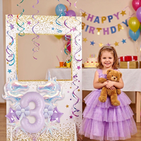 Ensemble de 5 ballons numériques à motif licorne fantastique, couleur violette, avec chiffres, étoiles éclatantes et fleurs décoratives pour célébration d'anniversaire