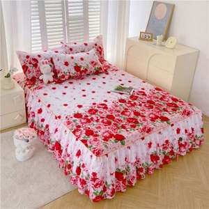 Juego de faldas para cama, colcha de doble capa con estampado floral, sábana con faldón bilateral - Product Image 1