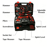 Kit d'outils de réparation de vélo 321 pièces avec clé à douille 72T en CRV, manuel, en coffret rigide, OEM