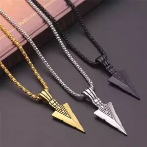Wholesale Vintage Jewelry Arrowhead necklace Hiphop Stainless Steel Jewelry Punk Gold Plated Chain Arrow Pendant