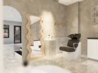 Station de travail de barbier moderne de luxe BRUTALIST avec éclairage LED, mobilier de salon de coiffure robuste et écologique, conçu sur mesure pour la beauté