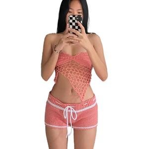 ชุดบิกินี่โครเชต์แฮนด์เมดเอวสูงแบบโปร่ง ระบายอากาศได้ดี เซ็กซี่ ผ้าตาข่าย ชุดว่ายน้ำสองชิ้น สำหรับผู้หญิง - Product Image 5
