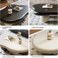 Table Basse Scandinave Moderne en Bois Crème et Noir, Design Nuage Irrégulier Créatif pour Salon, Maison Haut de Gamme Simple