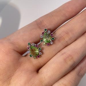 ต่างหูแบบติดหูทรงลูกแพร์ประดับเพชรซิคอนหลากสี ดีไซน์หรูหราเบาๆ สไตล์วินเทจ ชุบทองบนทองเหลือง จาก Tianyu Gems สำหรับผู้หญิง - Product Image 2