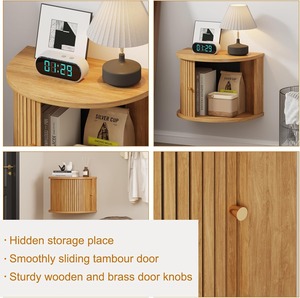 Mesa <span class=keywords><strong>de</strong></span> <span class=keywords><strong>Noche</strong></span> Flotante Curva <span class=keywords><strong>de</strong></span> Madera con Ranuras, Montada en la <span class=keywords><strong>Pared</strong></span>, con Puerta Corredera y Almacenamiento para el Hogar, MOQ 300 - Product Image 3