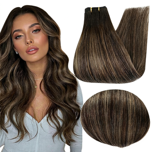 Lot complet de cheveux humains bruns longs non traités, lisses, Remy, densité 100%, base en soie, taille personnalisable - Product Image 1