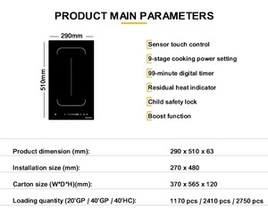 Aparato de Cocina Integrado de Inducción de 2 Quemadores con Certificación CE/CB para Uso Doméstico - Product Image 3