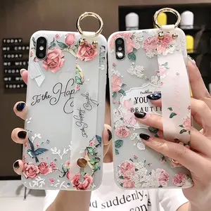 Rose flower transparent wrist band mobile phone case for X/XSmax Small fresh phone cover