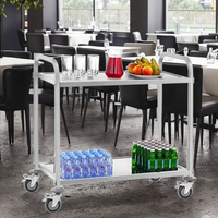 Chariot utilitaire à 2 niveaux en acier inoxydable pour hôtel et restaurant, chariot de service alimentaire commercial pour la restauration