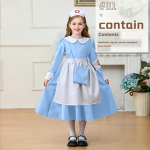 Costume de cosplay d'infirmière vintage pour enfants, disponible en 3 couleurs : rose/bleu/noir, ensemble de tenue de jeu de rôle de <span class=keywords><strong>docteur</strong></span> pour spectacle d'Halloween - Product Image 4
