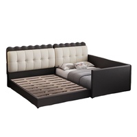 JUNYUHAO Modernes Minimalistisches Bett mit Stauraum, Lederpolsterung, Kiefernholzrahmen, Hochdichter Schaumstoff, Queen/King Size für Zuhause