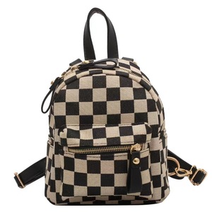 Wholesale Canvas Black and <strong>White</strong> Check Small <strong>Mini</strong> <strong>Backpack</strong> for Girls <strong>Mini</strong> Leather Straps - Product Image 1