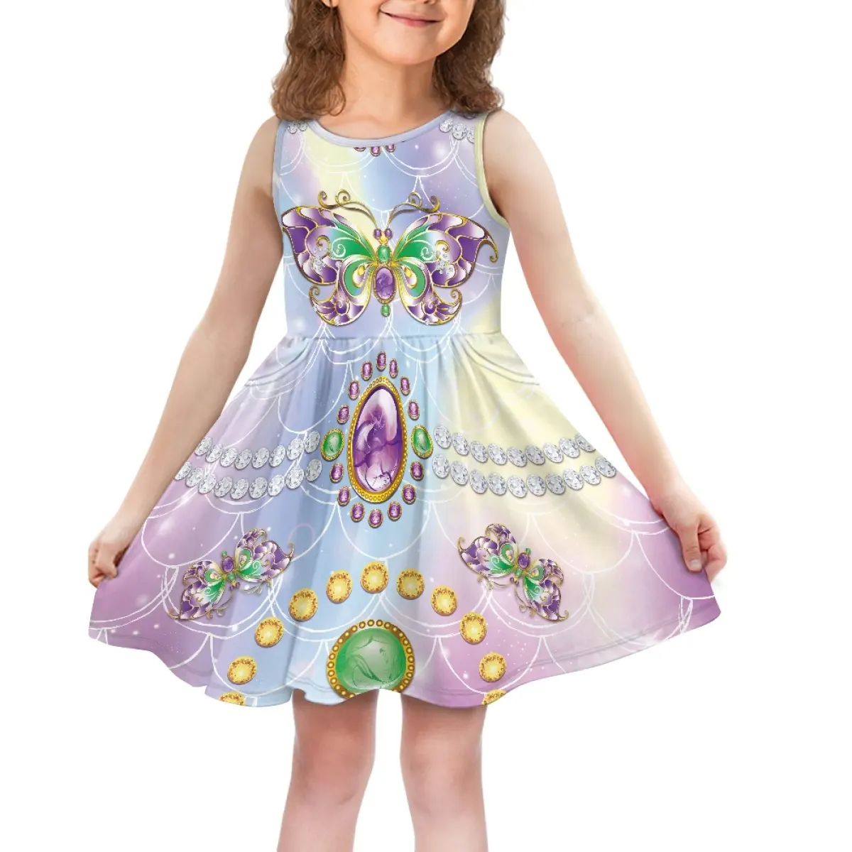 Gaun Tank motif kupu-kupu mewah kustom desain terbaru gaun pesta musim panas dengan saku Bodycon Y2k gaun Midi Lolita ulang tahun POD