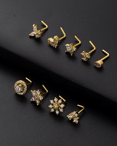 Piercing de Nariz de Acero Inoxidable Chapado en Oro de 20G, con Diseño de Mariposa en Forma de L, Brillante, con Circonitas, Copo de Nieve y Flor, Joyería para Piercing Corporal - Product Image 5
