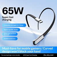 Kabel USB Ponsel 65W Tipe-C Nilon Ultra Tipis Datar dengan Penyangga Siku untuk Gaming, Transfer Data & Pengisian Daya Cepat