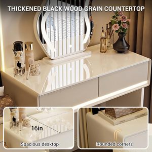 Cómoda para Espacios Pequeños con Espejo Moderno con Iluminación LED, Mesa de <span class=keywords><strong>Maquillaje</strong></span> Multifuncional con Almacenamiento, <span class=keywords><strong>Mueble</strong></span> de Dormitorio para Apartamento u Hogar - Product Image 4