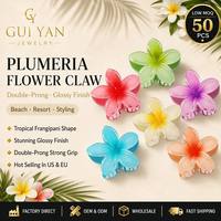 6 pinces à cheveux en plastique, grandes et mignonnes, à motif floral hawaïen (hibiscus et plumeria), pour femmes et filles, pour les vacances, Chine