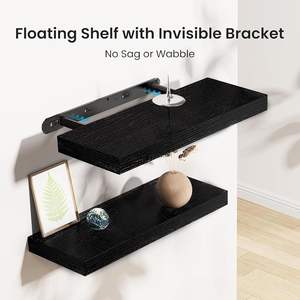 Lot de 4 étagères murales flottantes de 40 cm, petites étagères suspendues en bois avec supports invisibles, étagères de rangement rustiques noires pour salle de bain - Product Image 4