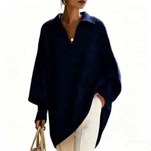 2026 Knitwear Supplier Custom <strong>Ladies</strong> <strong>Polo</strong> <strong>Neck</strong> Sweater Soft Ribbed Knitted Oversize <strong>Jumper</strong> - Product Image 2