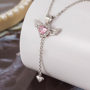 Hainon 925 Sterling Silver Cupid's Heart Zircon Kalung dan romantis sayap malaikat kalung - Product Image 2