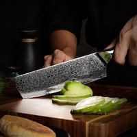 Couteau Nakiri artisanal Angele, manche en résine dorée, acier Damas 67 couches, noyau 58-62 HRC, finition haute brillance, ambidextre, 7 cm