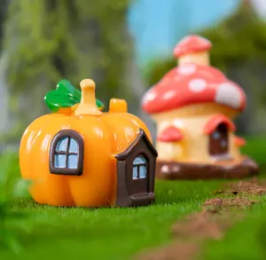 Fungo pietra zucca casa albero villaggio decorazione per la casa piccola figura in miniatura natale