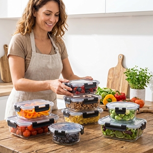 Wishome wadah penyimpanan dapur wadah makanan kaca persiapan untuk makan siang, wadah penyimpanan kaca dengan tutup - Product Image 3