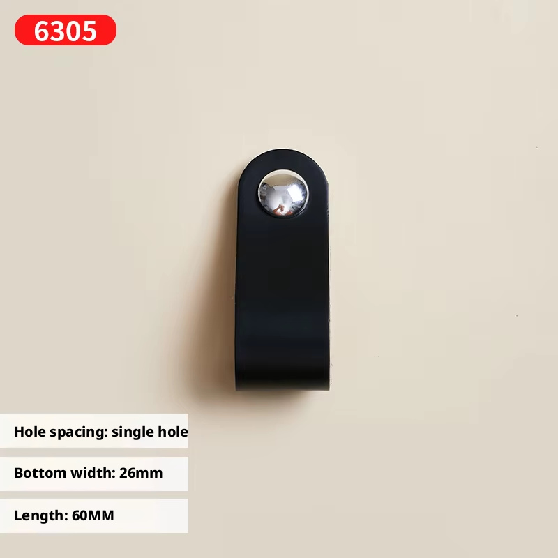 6313-Single hole round head black leather+Bright chrome