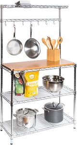 ASSMILE 3-Tier Chrome Bakers <strong>Wire</strong> <strong>Rack</strong> With Moveable Wooden Top Kitchen Organizer <strong>Rack</strong> Microwave <strong>Oven</strong> <strong>Wire</strong> Shelf Storage <strong>Rack</strong> - Product Image 2