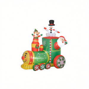 Train de Noël gonflable pour décoration extérieure avec bonhomme de neige, elfe et Père Noël en PVC pour une présentation festive des fêtes - Product Image 1
