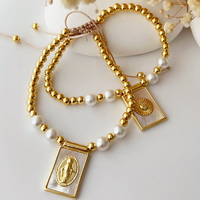 Bijoux Catholiques Religieux Plaqué Or Charmes Guadalupe Jésus Vierge Marie Nacre Shell Pendentif Bracelet