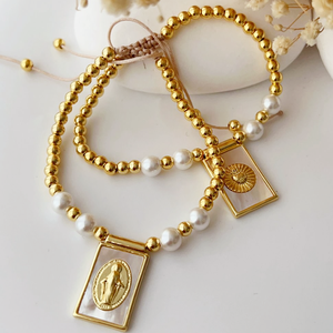Pulsera <span class=keywords><strong>de</strong></span> Joyería Religiosa Católica con Dijes Chapados en Oro <span class=keywords><strong>de</strong></span> <span class=keywords><strong>Guadalupe</strong></span>, Jesús, <span class=keywords><strong>Virgen</strong></span> María y Colgante <span class=keywords><strong>de</strong></span> Concha Nácar - Product Image 5