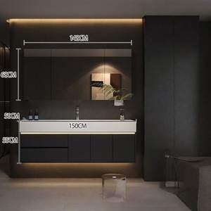 Modern <b>Wall</b>-Mounted Bathroom Cabinet with Integrated Hot-Bent Stone Slab Sink Smart Lighting and <b>Mirror</b> - Product Image 6
