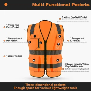 Gilet de sécurité multifonctionnel en polyester léger avec fermeture éclair, tricoté/maillé, haute visibilité, réfléchissant, conforme à la norme ANSI Classe <span class=keywords><strong>2</strong></span> - Product Image 3
