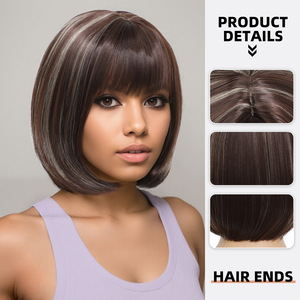 วิกผมสั้นตรงมี<span class=keywords><strong>หน้าม้า</strong></span> ทนความร้อน ทำจากใยสังเคราะห์ ผลิตด้วยเครื่องจักร สำหรับผู้หญิง สวมใส่ได้ทุกวันและงานปาร์ตี้ - Product Image 3