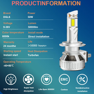 DGLS LED S310 50W 50000LM Plug and play fari a LED H1 H3 H4 H7 <span class=keywords><strong>H11</strong></span> 9005 9006 9007 Canbus LED lampadine Luces LED - Product Image 3