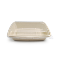 Bols à salade rectangulaires jetables en papier biodégradable écologiques, pour servir des nouilles, à emporter, avec couvercle, utilisables au micro-ondes