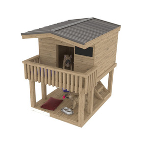 Large Outdoor Double <b>Wooden</b> Dog <b>House</b> with Non-Slip Elevated Pet Nest Floral Pattern and Removable Cover for <b>Cats</b> - Product Image 1