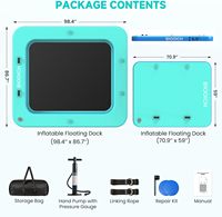 Plateforme flottante gonflable 2 en 1, 8,2 pi x 7,2 pi, avec zone de baignade en filet et île de piscine portable avec pompe à air