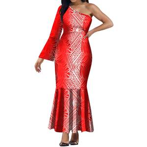 Een Schouder Zeemeermin Jurk Fishtail Avond <span class=keywords><strong>Prom</strong></span> Jurken Groot Formaat Hibiscus Bloem Polynesische Tribale Hawaiiaanse Jurken 5xl 6xl - Product Image 3