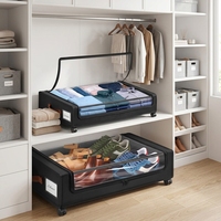 Boîte de rangement pliable sous le lit en tissu Oxford avec roulettes, design moderne et minimaliste, facile à déplacer, pour vêtements/chaussures/jouets